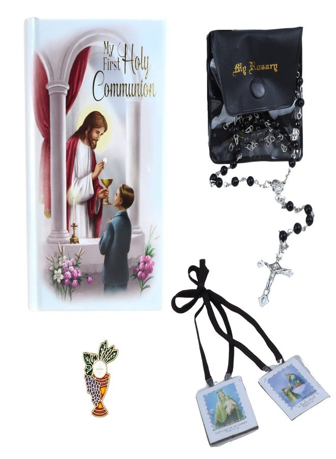 Needzo First Communion Set for Boys, Black Rosary, Scapular, Lapel Pin, and Book Included, Catholic Keepsake Gifts - Image 1